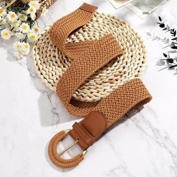 Women Wide Woven Rattan Belt for Dresses Casual Jeans Boho Straw Raffia